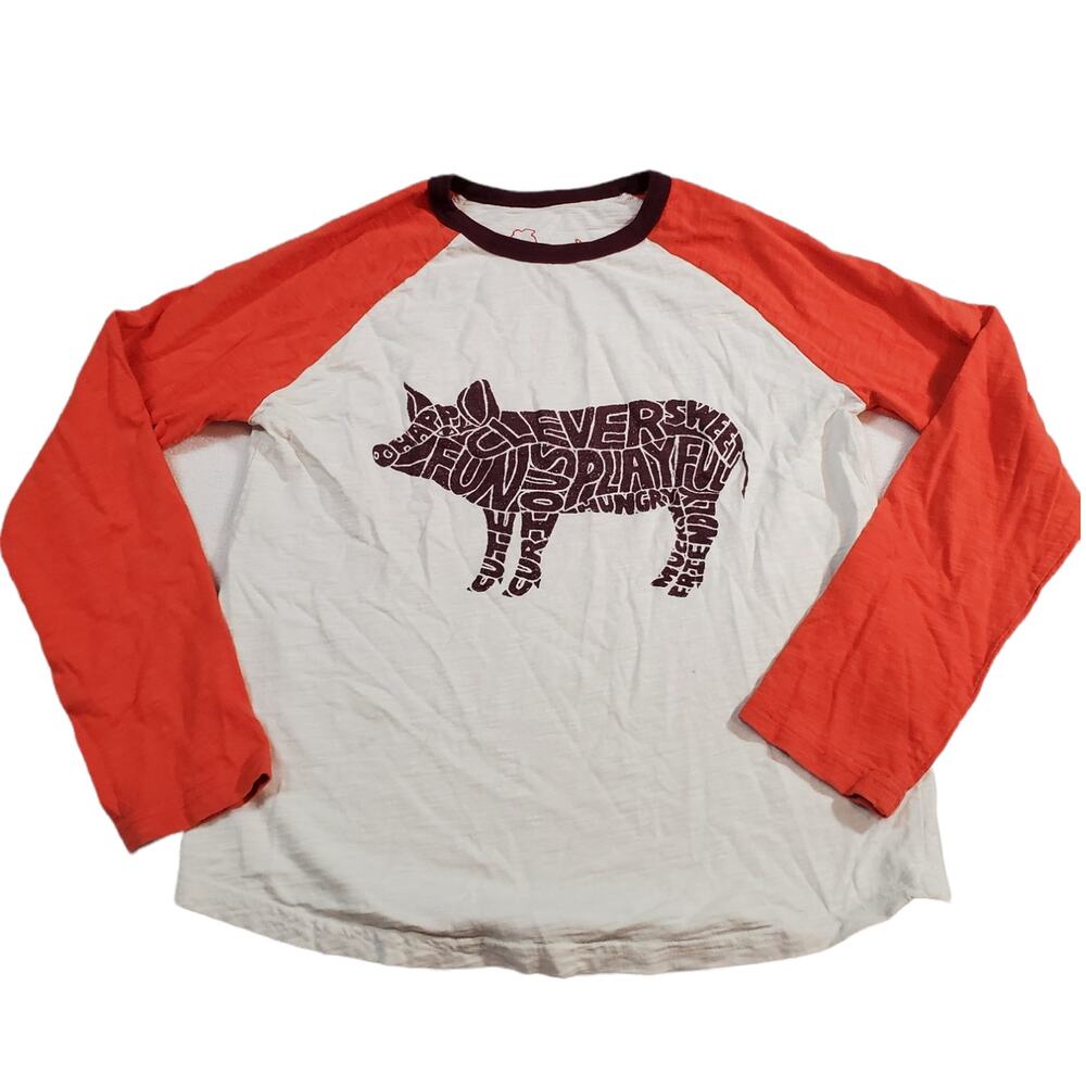 Mini Boden Shirt Size 9-10y Pig Baseball Sleeve Long Sleeve T Shirt Top